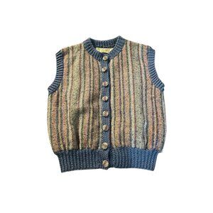 Willow Weavers Pure New Wool Vest Made in Ireland Button Up Sleeveless Blue